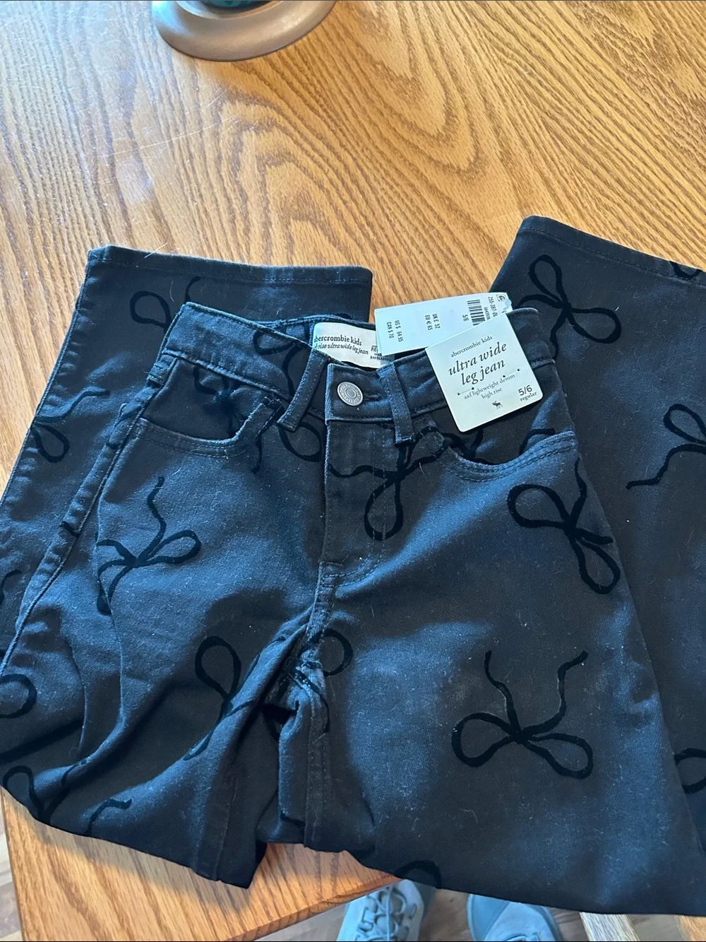 abercrombie kids Black Wide-Leg Jeans with Bow Print